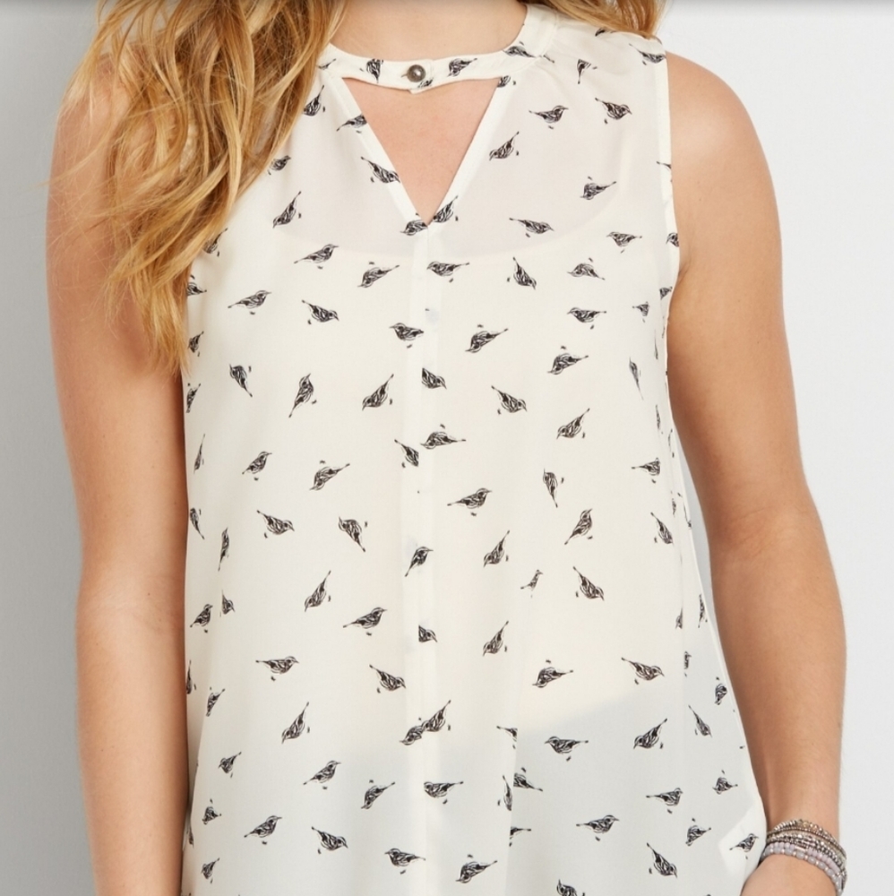 NWT Bird print with choker neckline top